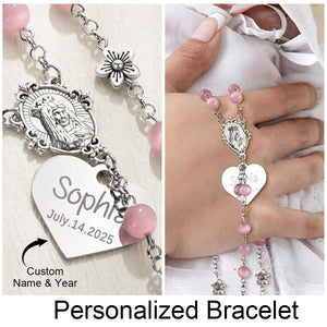 Personalized Jesus Cross with Heart Name Charm Bracelet