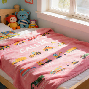 Personalized Construction Truck Blanket - Gift for Kids Truck Lovers
