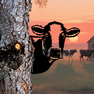 Peek-A-Boo Cow Metal Sign - Versatile Mountable Wall Art