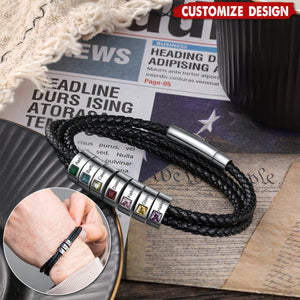 Personalized Mens Braid Bracelet with 1-8 Engraved Beads Family Names-Gifts for Men Father's day