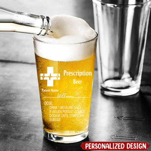 Personalized Funny Prescription Beer Glass with Laser Engraved Name Gift for Grandpa Dad