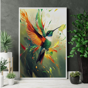 Colorful Hummingbird Portrait Art Poster-Gift for Bird Lover