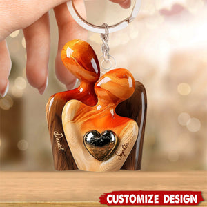 Elegant Couple Statue with Heart Inlay - Personalized Couple Acrylic Keychain