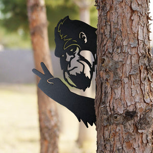 Peek-a-Boo Peace Sign Bigfoot Metal Sign – Peace Sign Edition - Sasquatch Peace Sign
