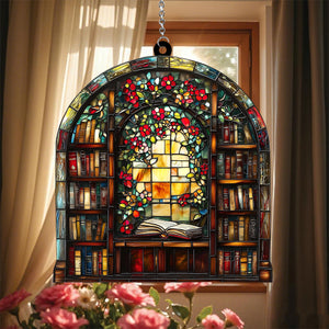 Library Bookshelf Window Hanging - Gift for Book Lover