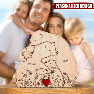 Hugging Bear Family Floral Version-Personalized Wooden Bear Family Puzzle