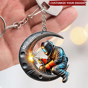 Welding Where Fire Meets Steel - Personalized Welder Shaped Keychain