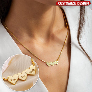 Personalized Name Hearts Necklace - Gift For Mom,Grandma