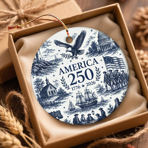 America 250th Ceramic Ornament 1776-2026, Patriotic Christmas Ornament