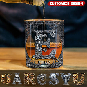 Skull Name Initial Letter - Personalized Skull Whiskey Glass
