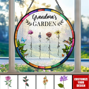 Birth Flower Grandma's Garden - Personalized Stained Glass Window Hanging Suncatcher