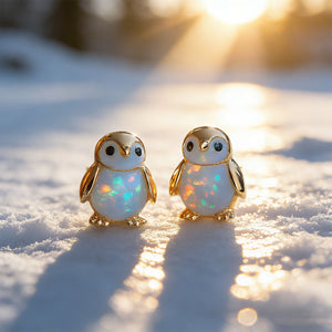 Tiny Penguin Opal Stud Earrings, Animal Earrings