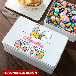 Cute Bunny Easter Eggs-Personalized Metal Biscuit Tin-Easter Gift for Kids