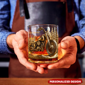 Never Underestimate An Old Man With His Motorcycle - Personalized Biker Whiskey Glass