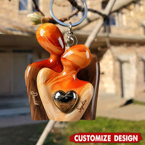 Elegant Couple Statue with Heart Inlay - Personalized Couple Acrylic Keychain