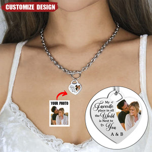 My World is Next To You - Personalized Heart Charm Necklace - Gift For Couple