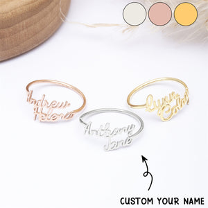 Personalized Double Handwriting Name Ring - Gift For Mom,Couple