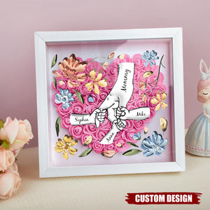 Holding Mom's Hands - Personalized Flower Shadow Box With Name