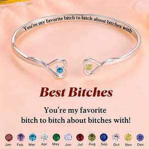 For Friend - You're My Favorite B*ch Double Hearts Custom Birthstones Bracelet