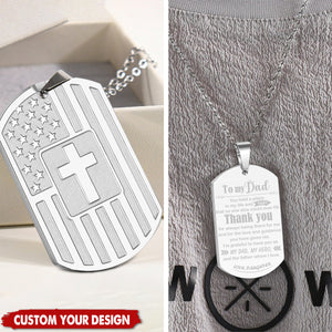 Personalized Christian American Flag Man Dog Tag Cross Necklace Father's Day Gifts