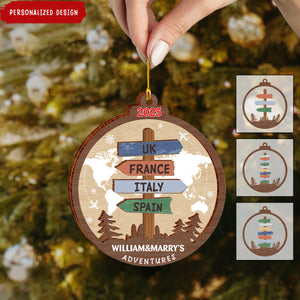 Personalized Travel Adventure Wood Ornament-Gift for Travelers