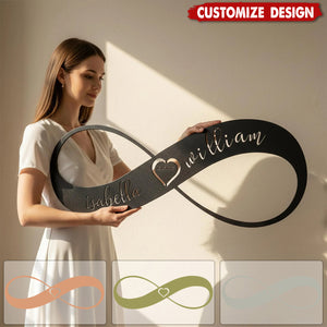 Personalized Infinity Heart Metal Wall Art: Couple Names & Date