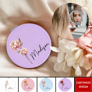 Beautiful Birth Month Flower Personalized Circle Compact Mirror