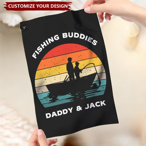 Personalized Fisherman 1-3 Kids Silhouette Soft Waffle Towel with Text and Hook Gift for Fishing Man Dad
