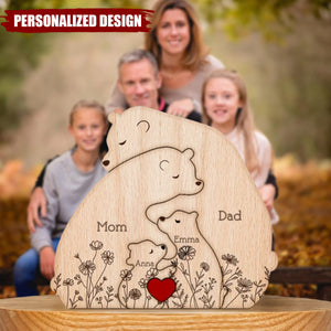 Hugging Bear Family Floral Version-Personalized Wooden Bear Family Puzzle