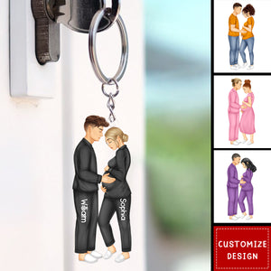 Baby Arriving Expecting Family Personalized Couple Keychain - Gift For Wife,Husband,Anniversary