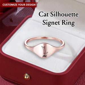 Personalized Cute Engraved Cat Silhouette Ring with Name Dainty Jewelry Anniversary Birthday Memorial Gift for Cat Lover