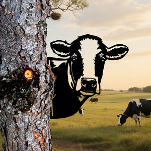 Peek-A-Boo Cow Metal Sign - Versatile Mountable Wall Art
