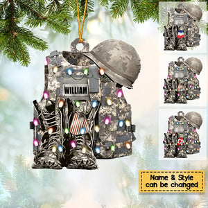 Military Uniform - Boots & Hat - Personalized Flat Christmas Ornament