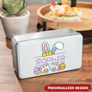 Cute Bunny Easter Eggs-Personalized Metal Biscuit Tin-Easter Gift for Kids