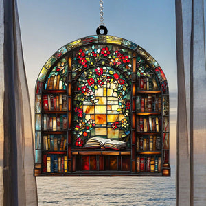 Library Bookshelf Window Hanging - Gift for Book Lover