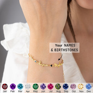 Personalized Birthstone And Name Bracelet - Gift For Mom,Grandma