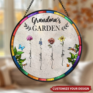 Birth Flower Grandma's Garden - Personalized Stained Glass Window Hanging Suncatcher