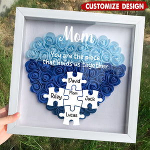 Personalized Mom Puzzle With Kids Names Heart Flower Shadow Box-Mother's Day Gift