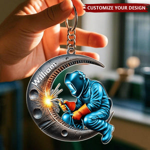 Welding Where Fire Meets Steel - Personalized Welder Shaped Keychain