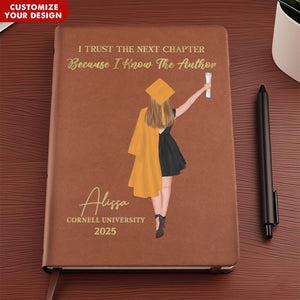 I Trust The Next Chapter - Family Personalized Leather Journal - Graduation Gift For Family Members, Siblings, Brothers, Sisters