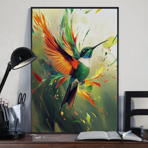 Colorful Hummingbird Portrait Art Poster-Gift for Bird Lover