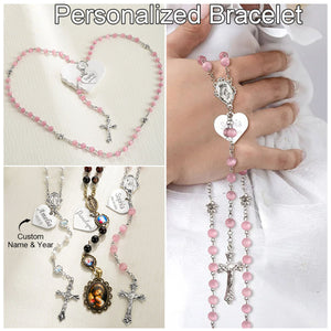 Personalized Jesus Cross with Heart Name Charm Bracelet