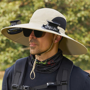 Wide Brim Solar Fan Outdoor Fishing Hat-Solar & USB Charging - Father's Day Gift