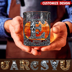 Skull Name Initial Letter - Personalized Skull Whiskey Glass