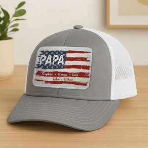 Family First Always - Personalized Leather Patch Mesh Cap - Gift For Dad, Grandpa