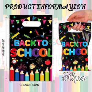 Back To School Party Favor Bags - Colorful Pencil Flag Decorative Plastic Treat Bags