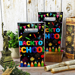 Back To School Party Favor Bags - Colorful Pencil Flag Decorative Plastic Treat Bags