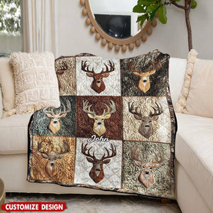 Personalized Deer Hunting Quilt Blanket - Gift for Hunter