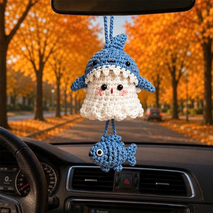 Halloween 2026 Crochet Ghost Car Charm, Handmade Mirror Accessory, Cute Spooky Car Ornament