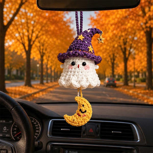 Halloween 2026 Crochet Ghost Car Charm, Handmade Mirror Accessory, Cute Spooky Car Ornament